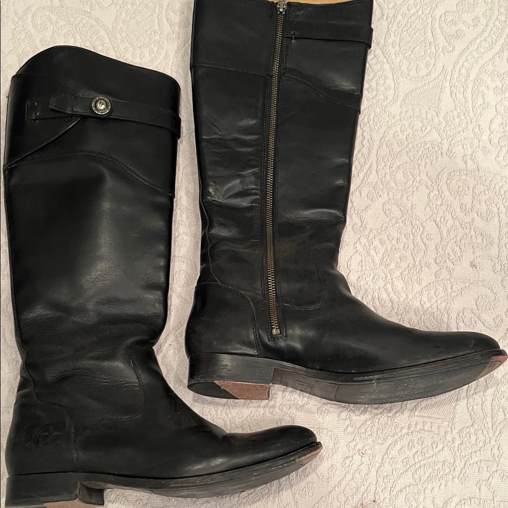Frye Black Leather Knee-High Riding Boots